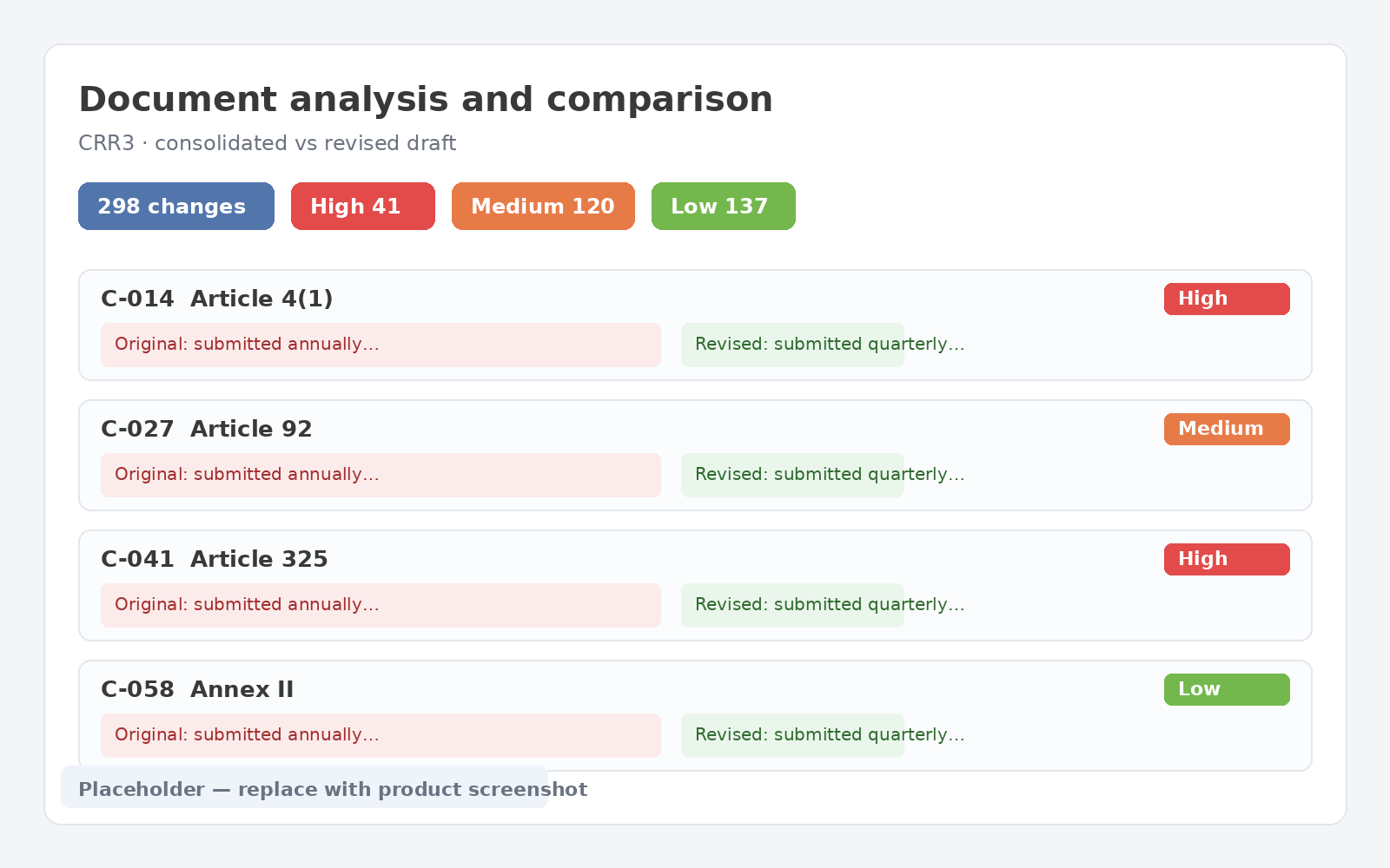Document analysis and comparison feature screenshot